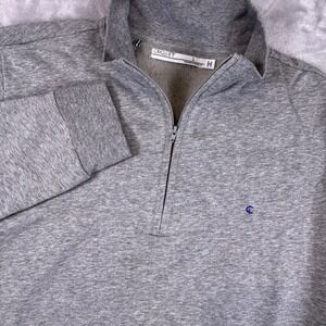 Criquet Mens Quarter Zip Pullover Heather Grey Cotton Fleece Mock Neck Large